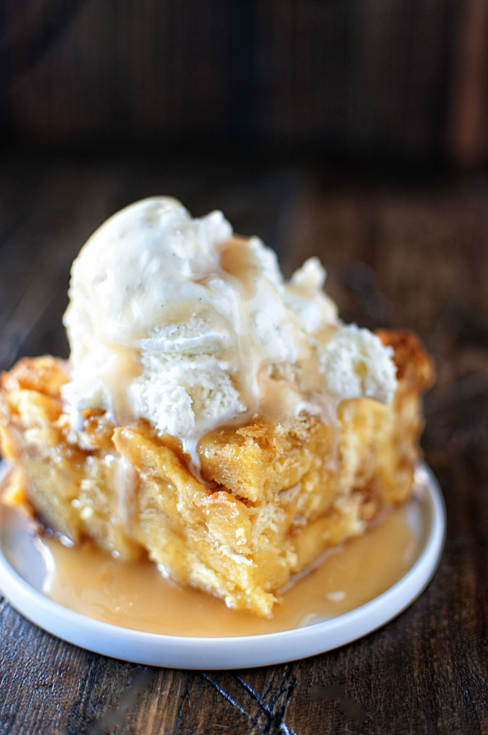 Eggnog Bread Pudding with Spiced Rum Caramel Sauce