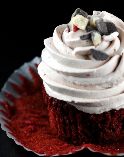 Peppermint Bark Red Velvet Cupcakes with Hot Chocolate Whipped Cream ...