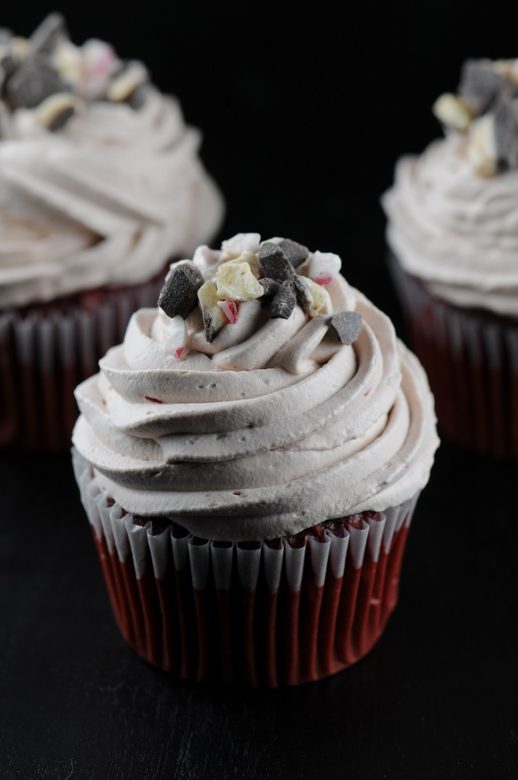 Peppermint Bark Red Velvet Cupcakes with Hot Chocolate Whipped Cream ...