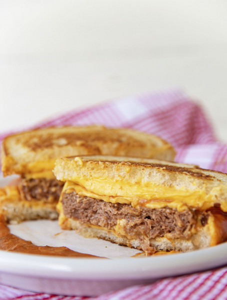 Grilled Cheese Tomato Soup Burger on Sourdough