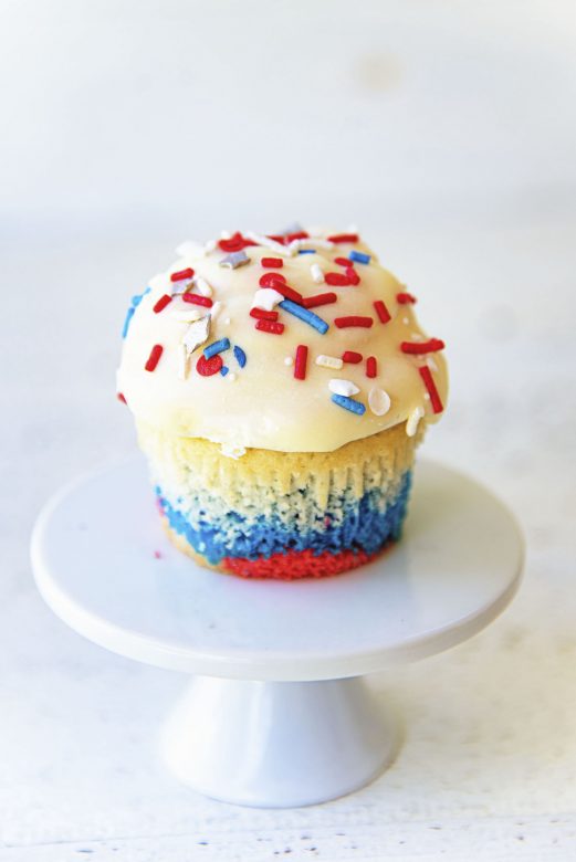 Red White and Blue Cupcakes Dipped in White Chocolate