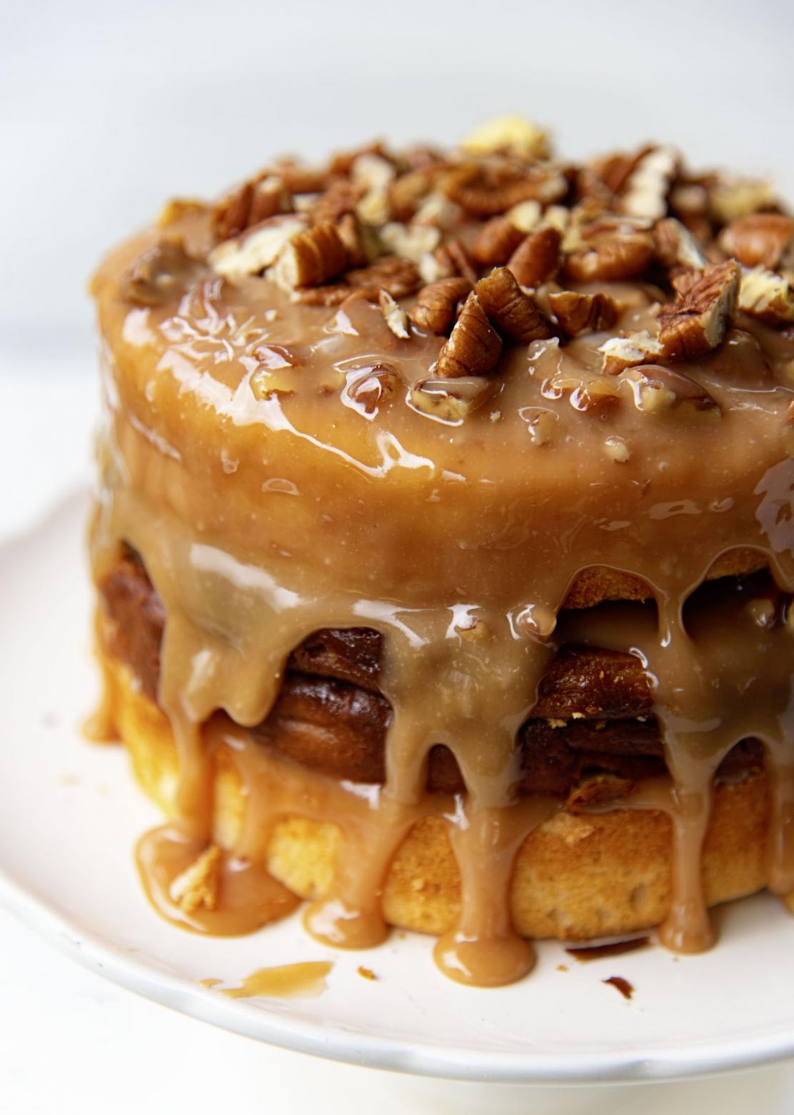 Pumpkin Cinnabon Cheesecake Caramel Pecan Cake