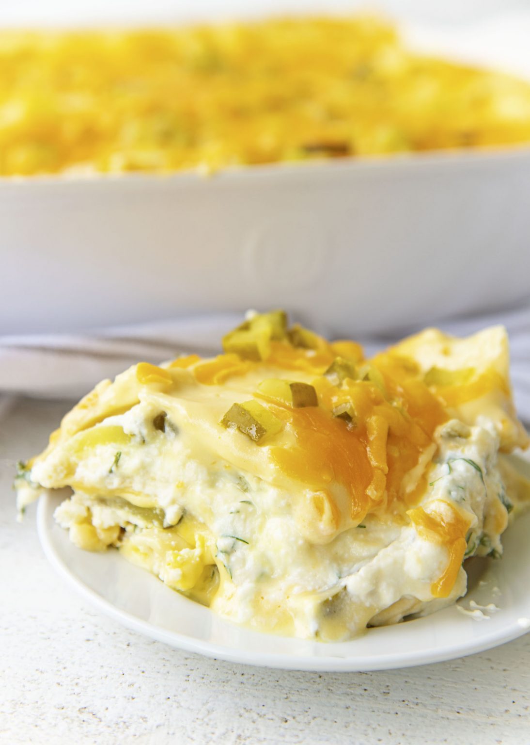 Dill Pickle Cheddar Lasagna - Sweet ReciPEAs