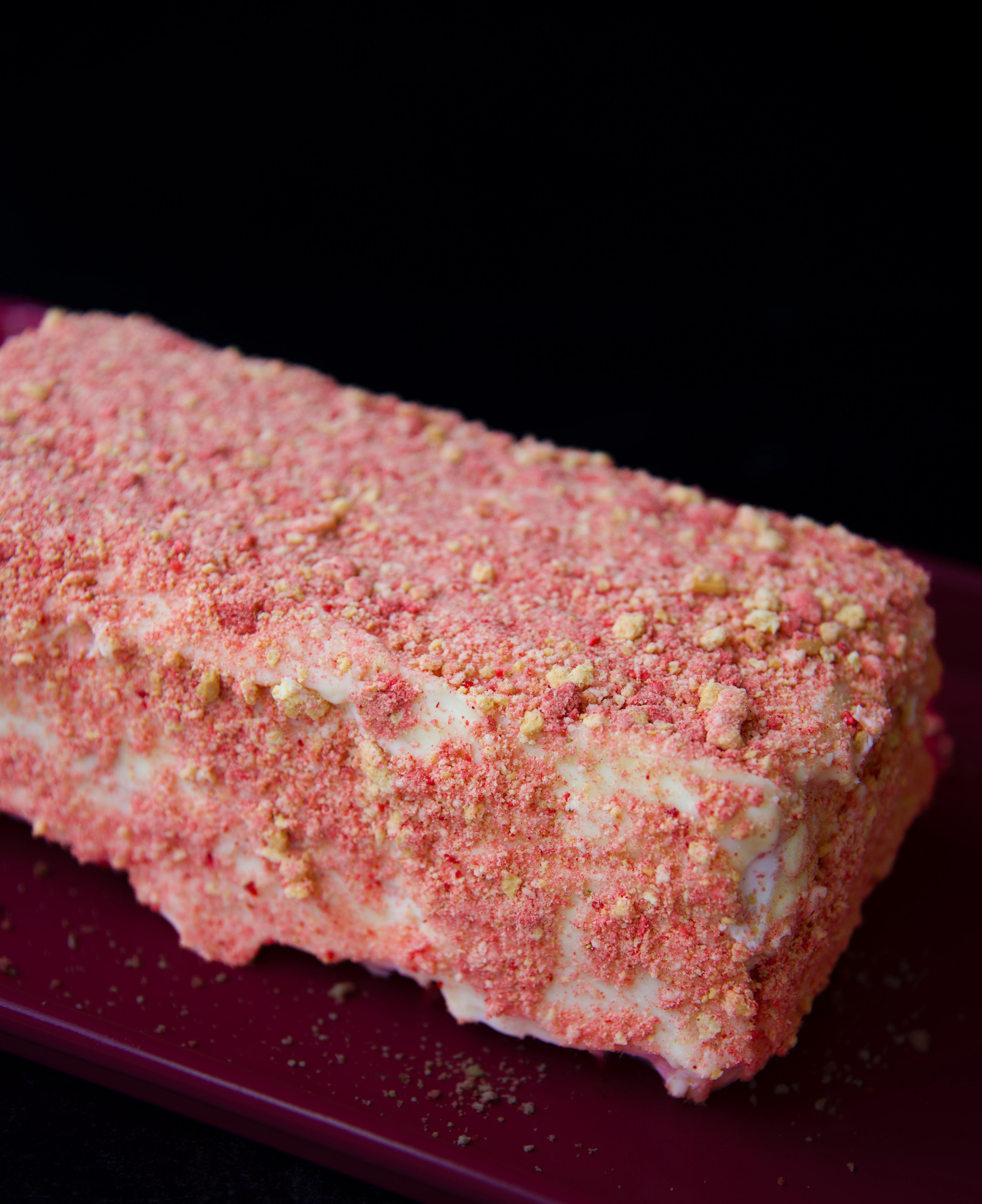 Side view of the whole Strawberry Shortcake Ice Cream Terrine.