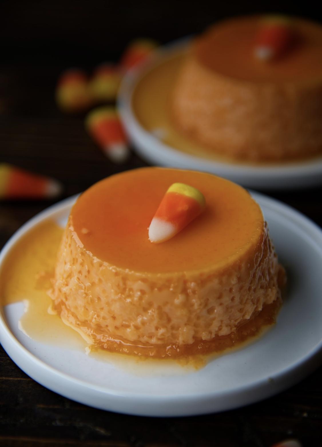 Candy Corn Caramel Flan - Sweet ReciPEAs