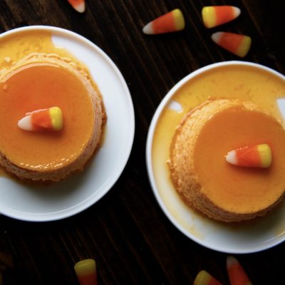 Candy Corn Caramel Flan #HalloweenTreatsWeek