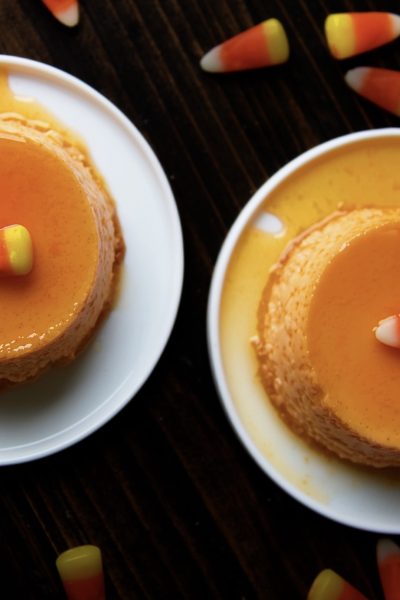 Candy Corn Caramel Flan #HalloweenTreatsWeek